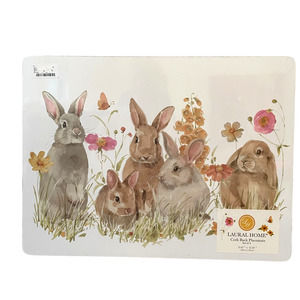 LAUREL HOME Floral Garden EASTER Bunny Cork Back Placemats 11x15 Set of 4 NEW